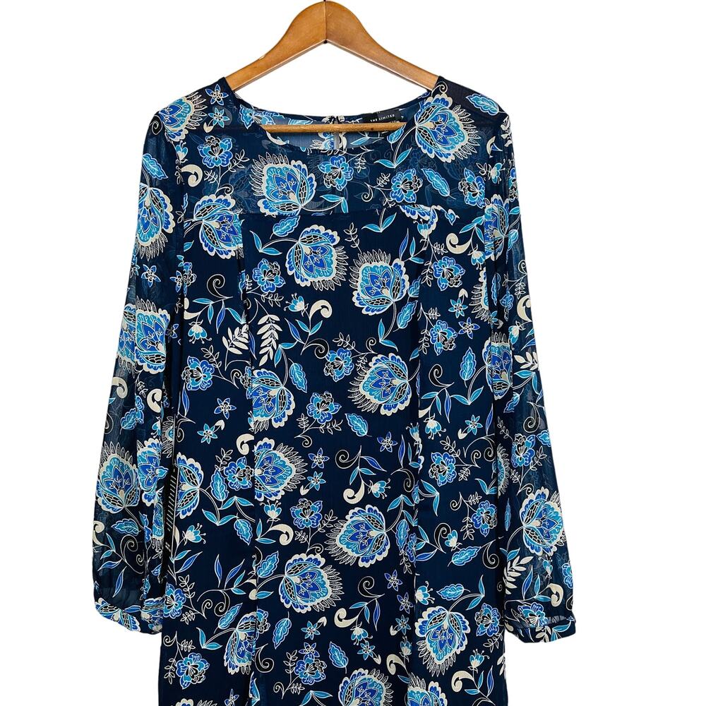 NEW! The Limited Floral Print Shift Dress Blue Semi Sheer Accents - 14